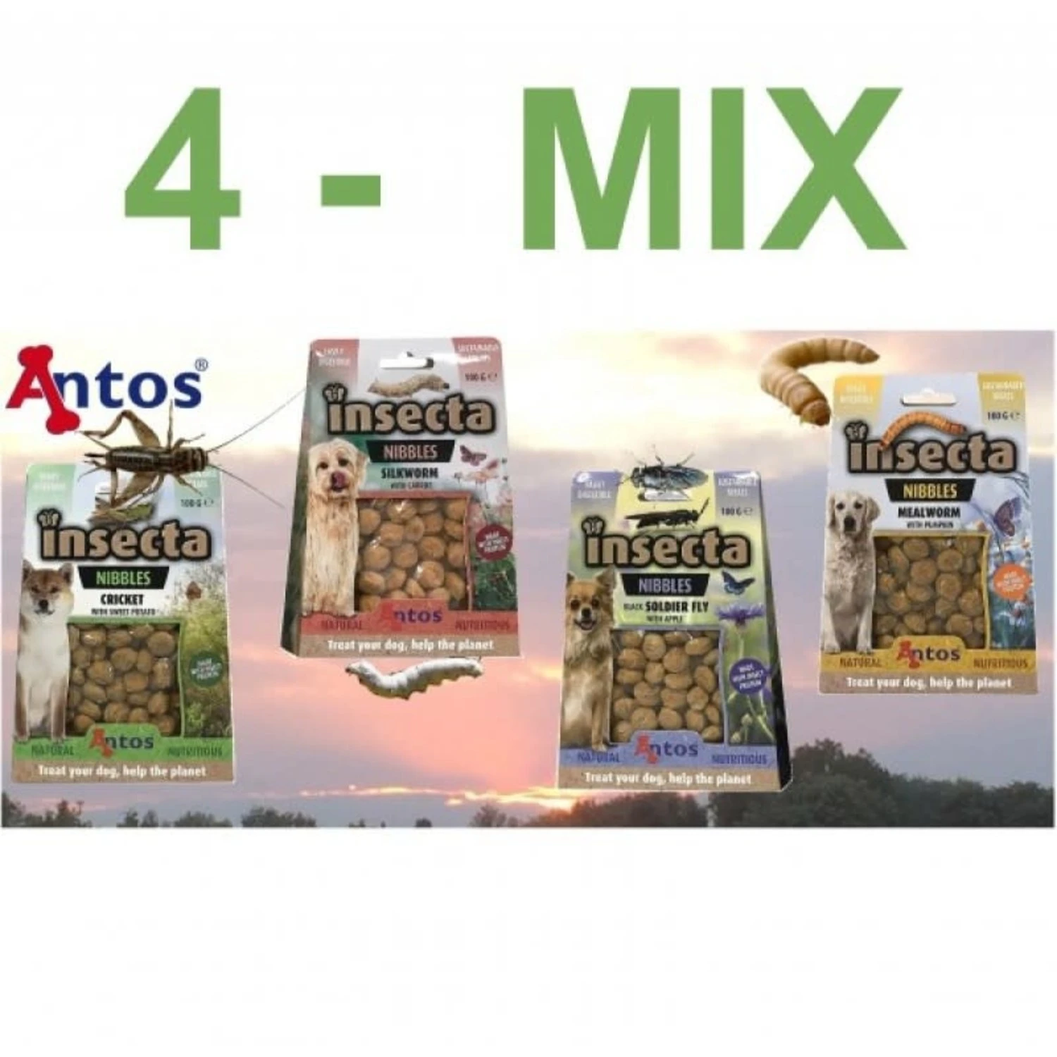 Antos Antos Insecta Trainers - Mixpakket - 4 x 100 gram Antos Antos Insecta Trainers - Mixpakket - 4 X 100 Gram -Hondenbenodigdheden Winkel antos antos insecta trainers mixpakket 4 x 100 gra